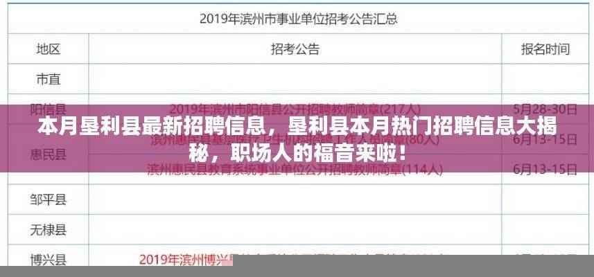 垦利县本月热门招聘信息揭秘，职场人的福音！