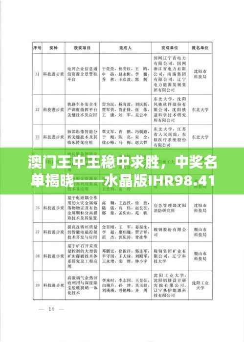 澳门王中王稳中求胜，中奖名单揭晓——水晶版IHR98.41