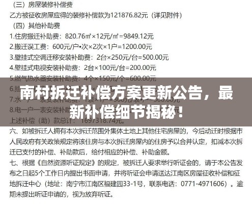 南村拆迁补偿方案更新公告,最新补偿细节揭秘!